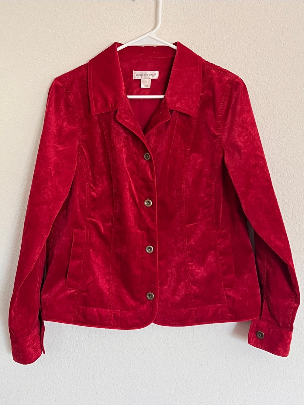 Christopher & Banks Deep Crimson Red Velvet Corduroy Shirt Jacket Blazer Shacket